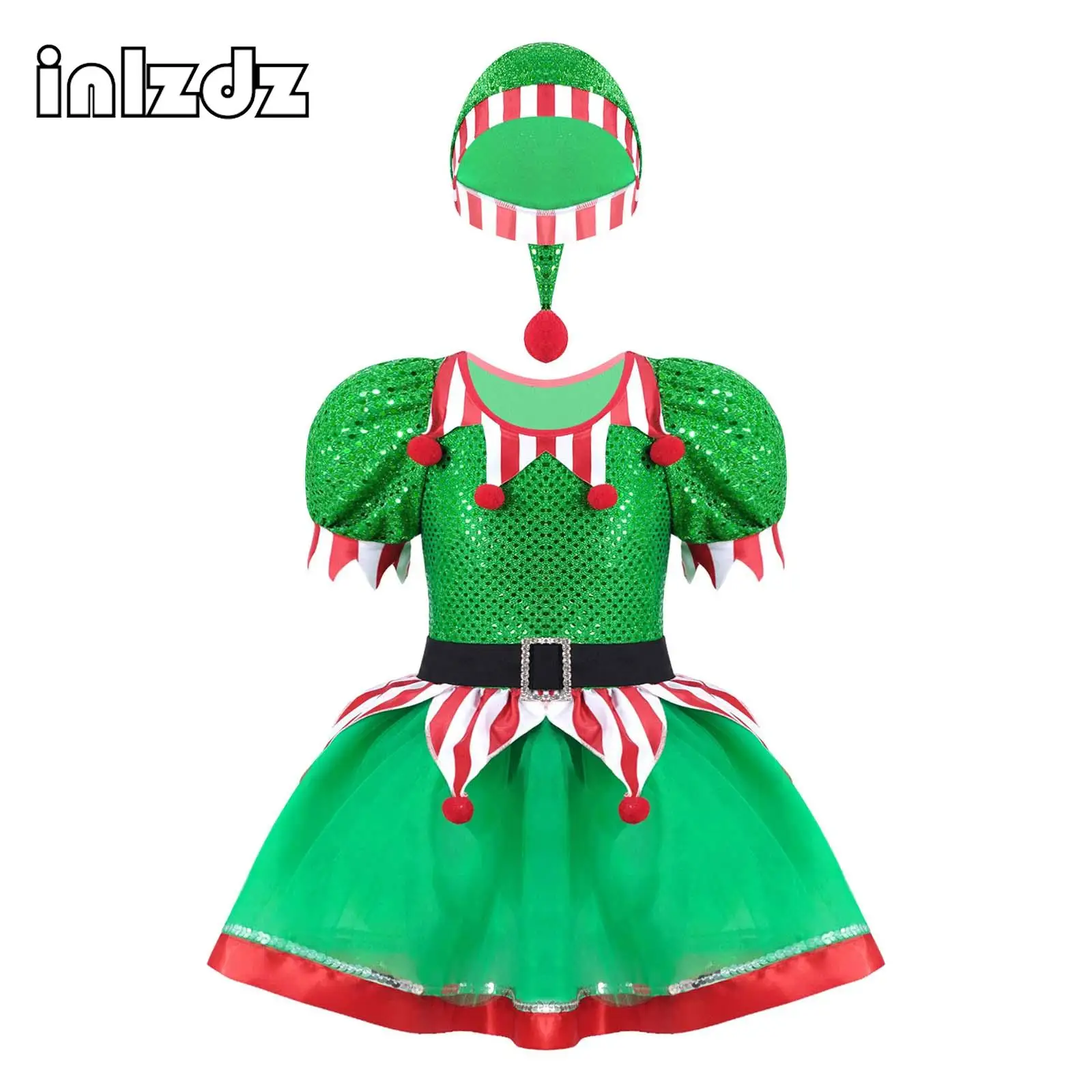 Детский рождественский танцевальный костюм для девочек наряды Candy Cane с блестками