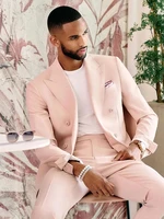coat pant double breasted design latest pink groomsmen peak lapel groom tuxedos full wedding suits prom dinner best man blazer