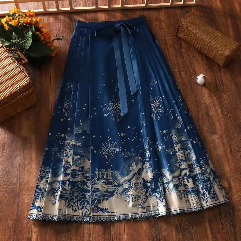 

Oriental Improved Horse Face Skirt Chinese Ming Dynasty Colorful Flower Skirts Women Ancient Style Long Pleated A-word faldas