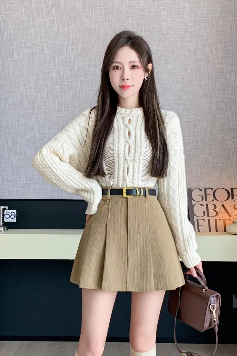Плиссированная короткая юбка для женщин сезон осень-зима 2024 Вельветовая