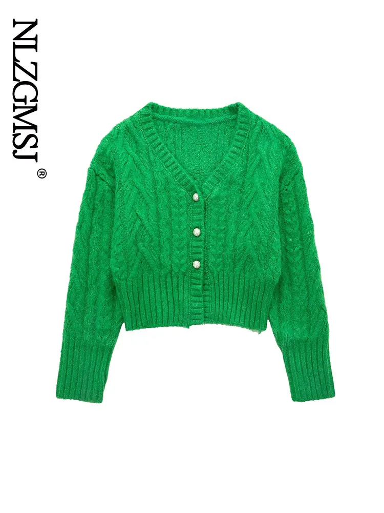 

Nlzgmsj 2022 Spring Autumn V-neck Single Button Pocket Women Casual Long-sleeved Knitted Cardigan Jacket