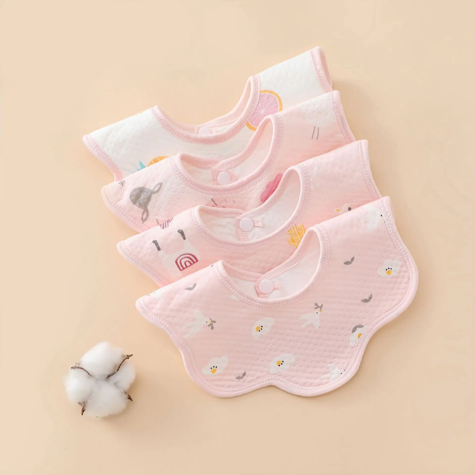 

Random 3PCS Baby Bibs Bebe Infant Button Apron Newborn Antifouling Saliva Towels Cotton 360° Flower Shape Feeding Bib Burp Cloth