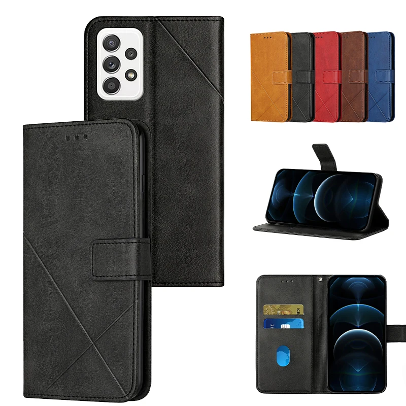 

Fashion Stripe Case for Samsung Galaxy A72 A53 A52 A42 A33 A32 A22 A13 A12 A03S EU US A02S A02 4G 5G Card Slot Leather Cases
