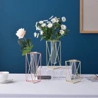 nordic creative table flowers vase glass hydroponic plant holder golden iron geometric flowers ornament home garden decoration