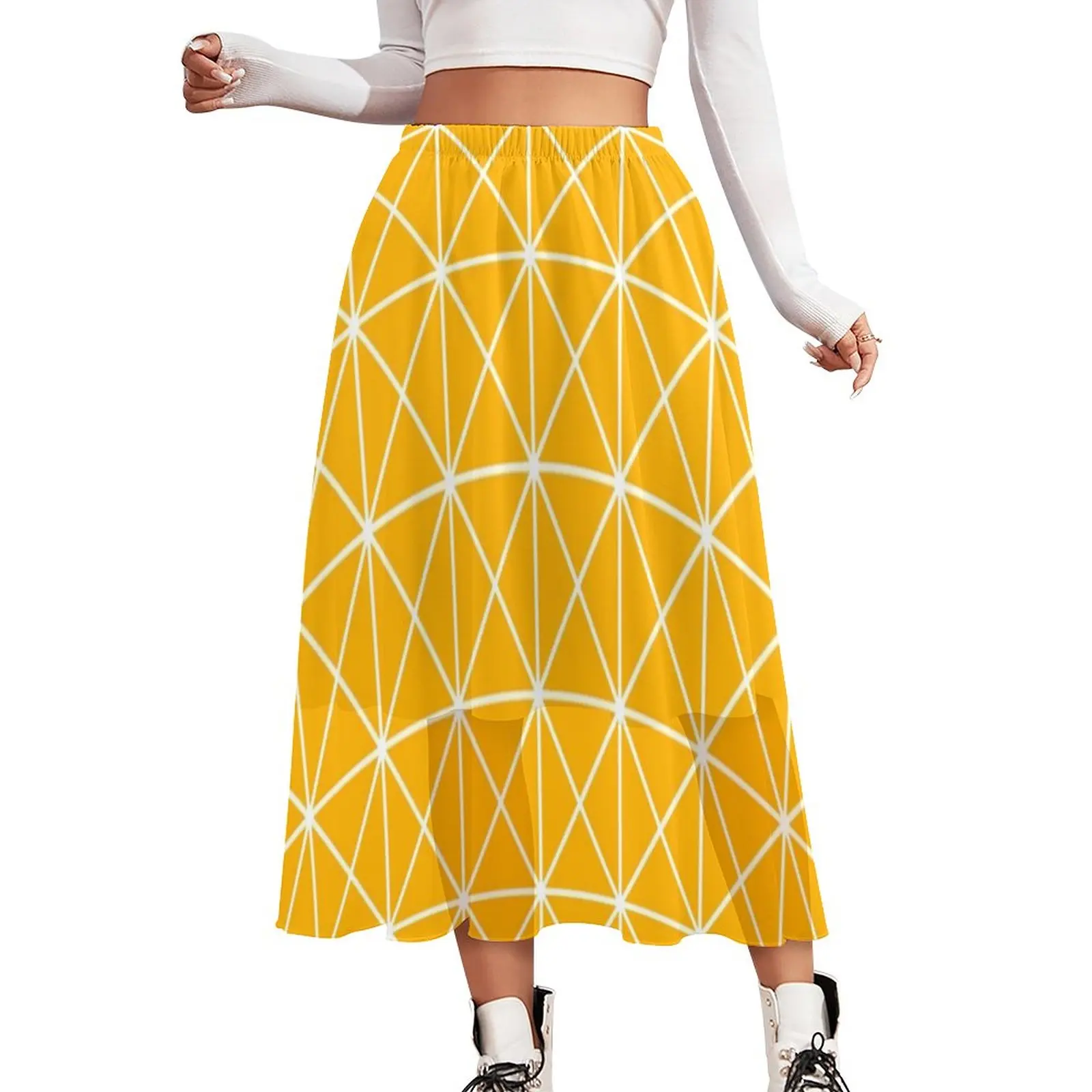 

Nordic Pattern Yellow Skirt Miss Striped Kawaii Boho Skirts Graphic Casual Skirt Summer High Waist Y2K Clothing Big Size 3XL