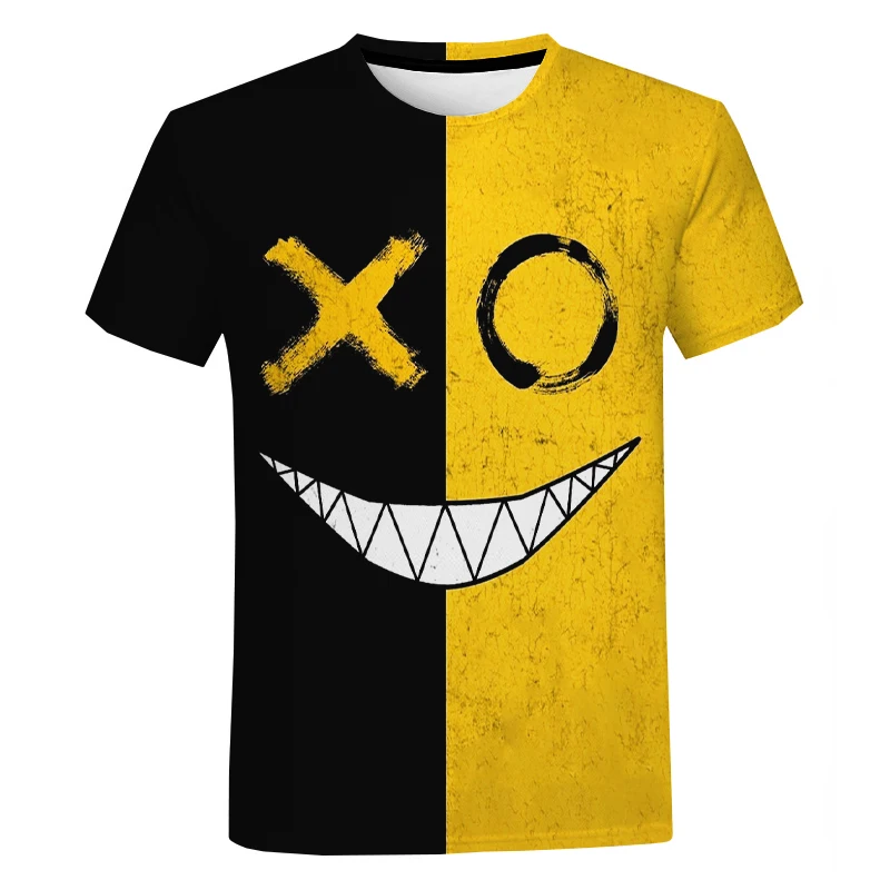 

Funny Smiley XOXO Pattern Trendy Hip Hop 3D T Shirt Men Print T-shirt Devil Smiling Face Fashion Casual Streetwear Tee Tops