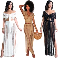 long dress sets women nightclub hollow perspective nightclub knitted beach two piece suit suit dress sets 2022new summer