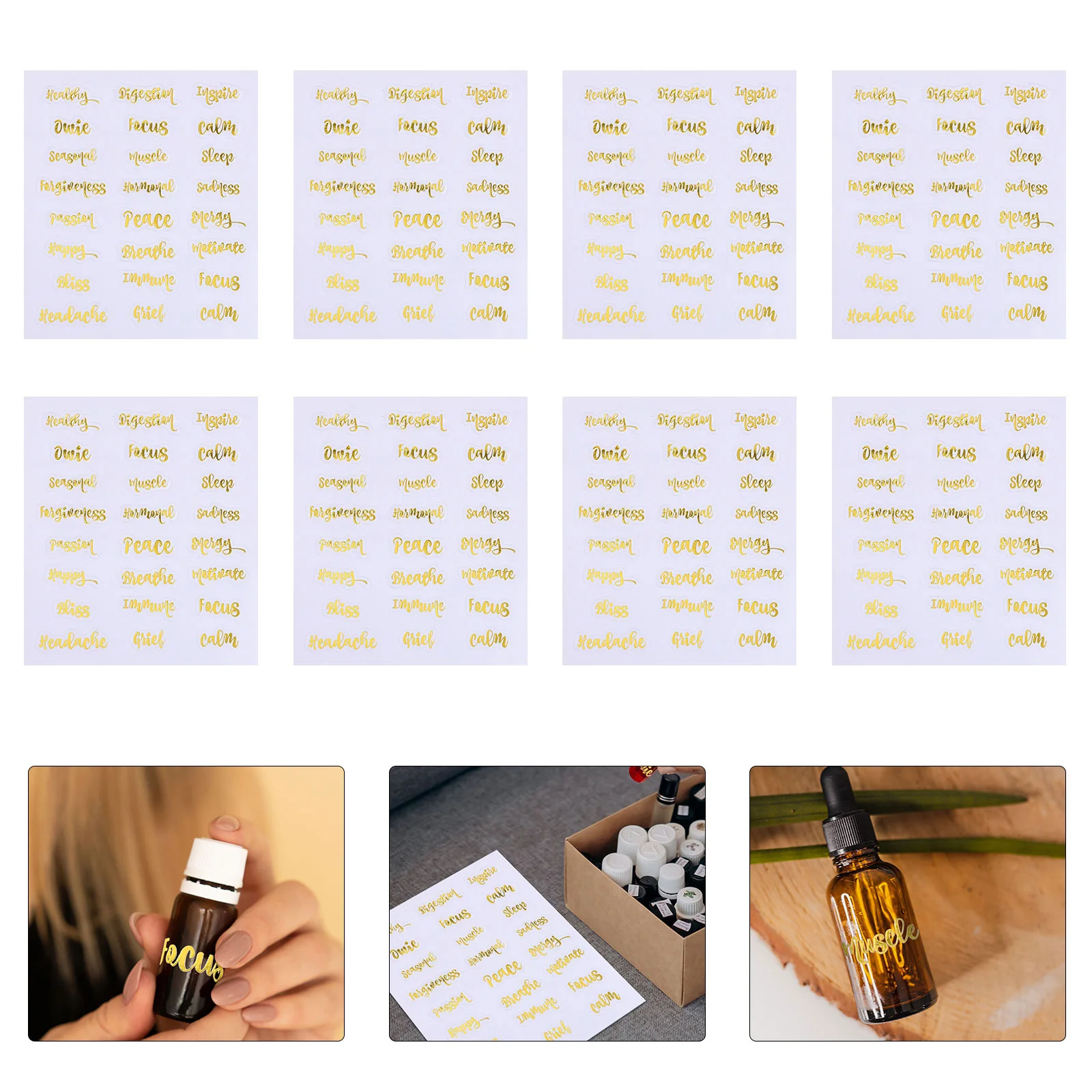 

Oil Essential Bottle Labels Stickers Label Sticker Waterproof Golden Letter Decal Roller Cap