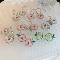 2022 new trendy transparent pink green crystal peach earrings for women luxury jewelry silver color zirconia fruit earing brinco