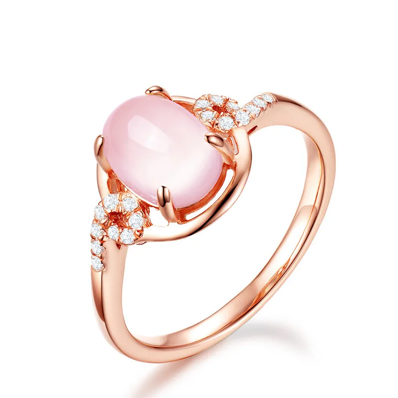 

HOYON Hibiscus Stone Powder Pink Crystal Green Gemstone Zircon Ring for Women Index Finger Tail Ring Opening Gold Color Jewelry