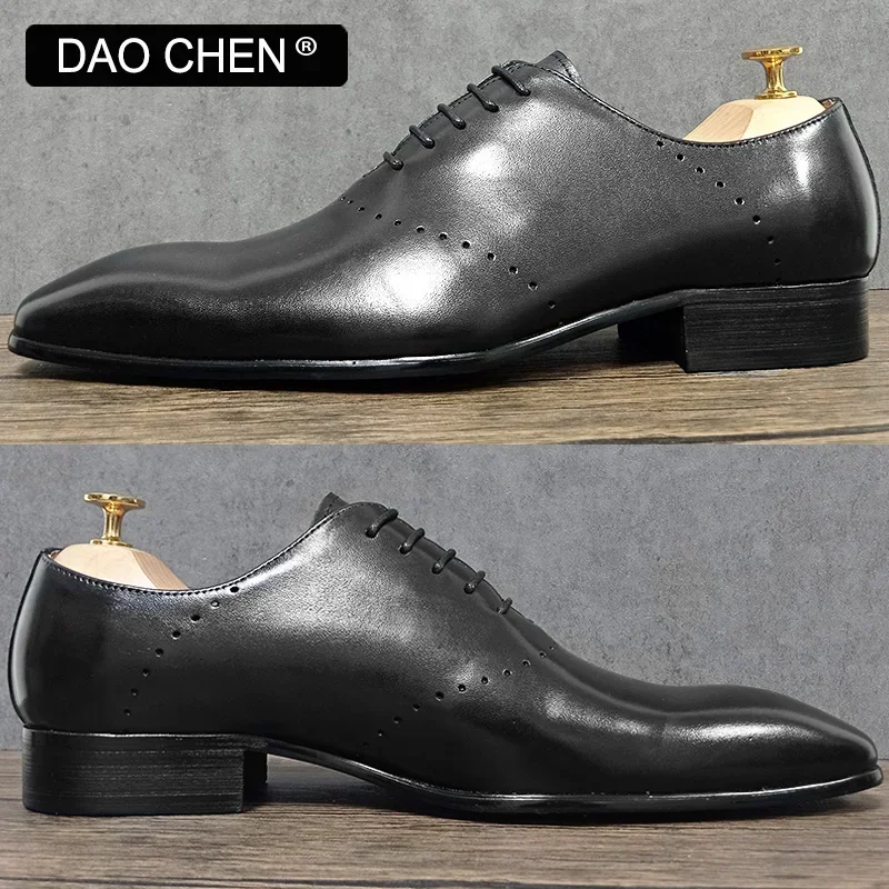 Классические мужские туфли-оксфорды черные белые с острым носком броги на