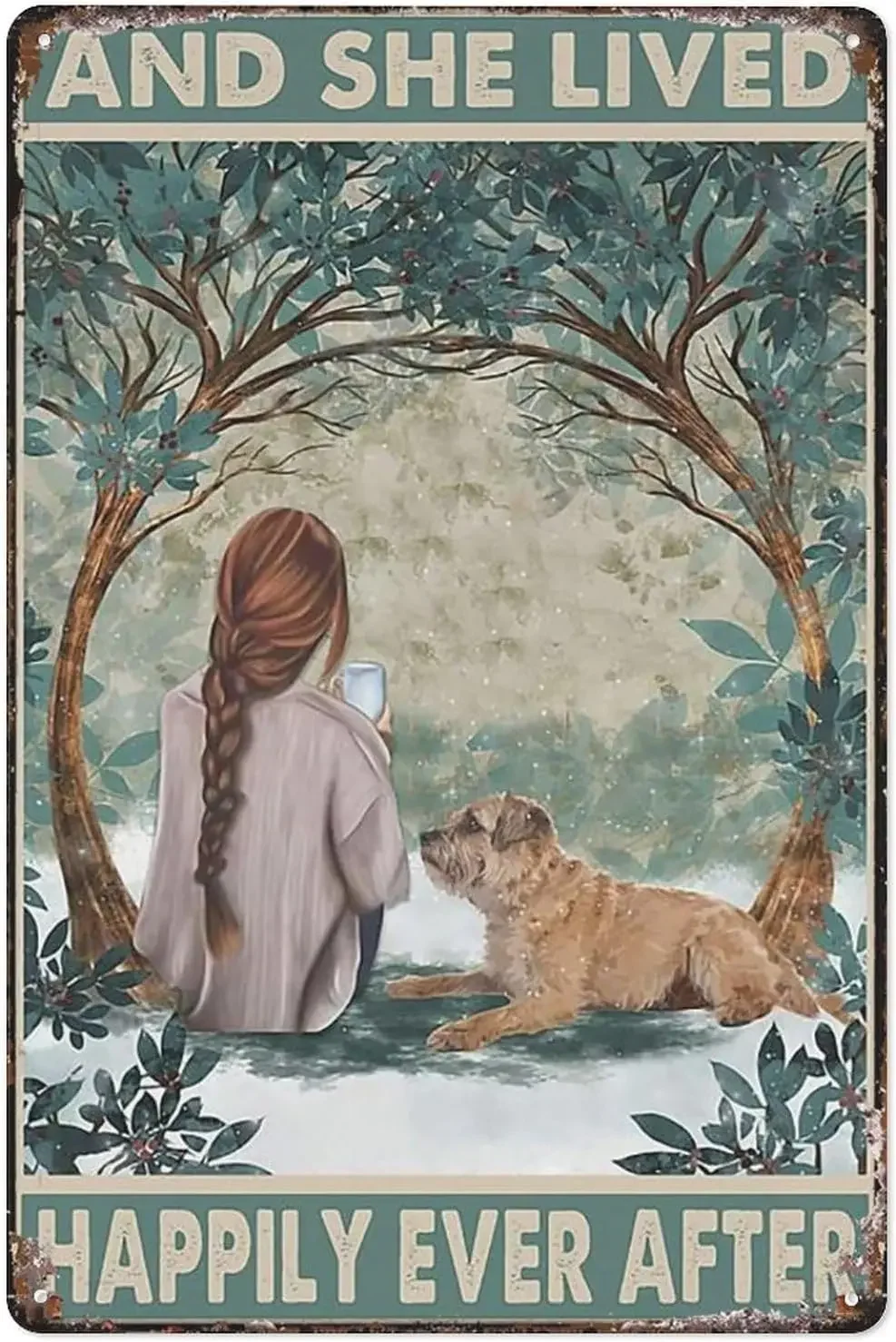 Металлический жестяной знак Boston Terrier-и она жила счастливо и для любителей собак