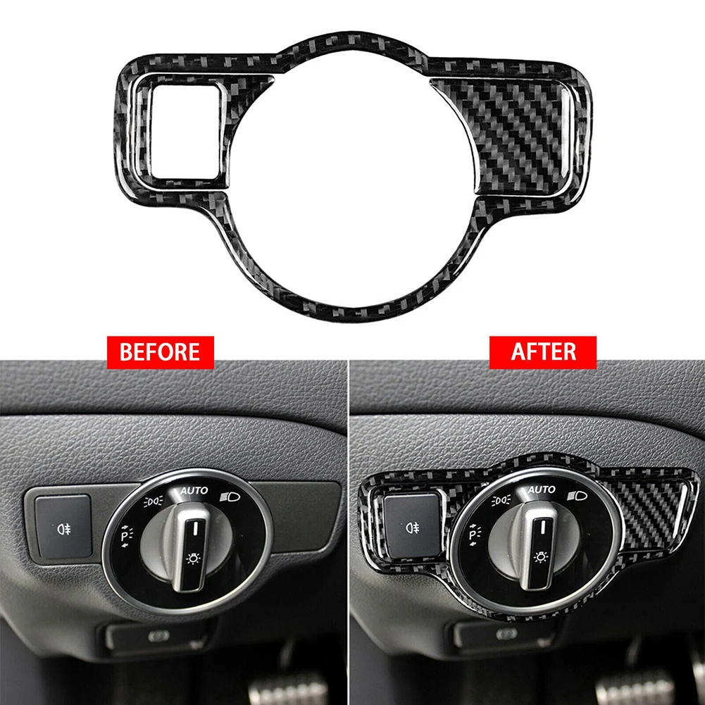 3pcs/set  Carbon Fiber Headlight Switch Decorative Cover Trim Car Interior Accessories Fit For Benz A/B/C/D/E/G Class 2013-2018