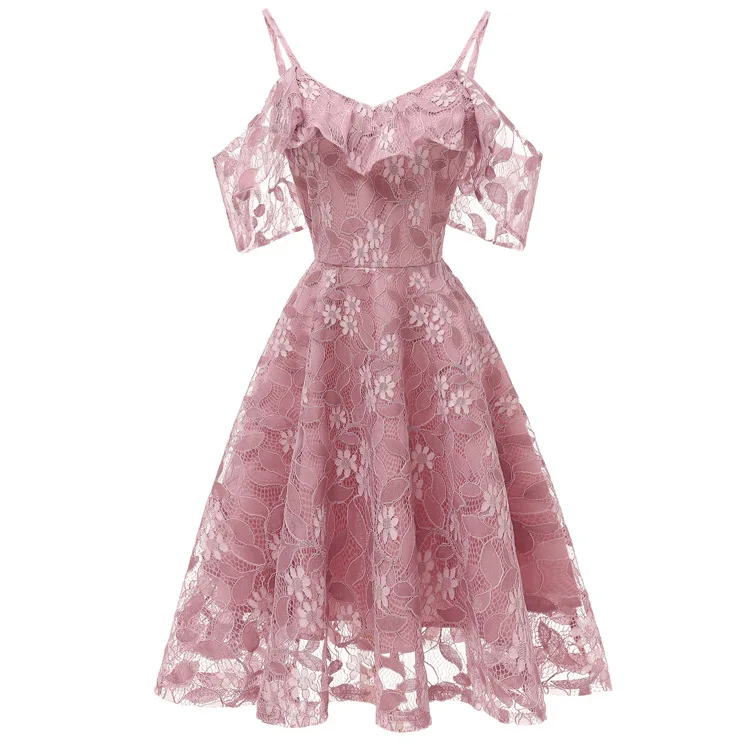 

Lace sexy dress with one-line neck