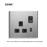 EIOMR UK USB Wall Socket Stainless Steel Panel 13A Electrical Plug Outlet with LED Light with Small Switch Button Power Socket