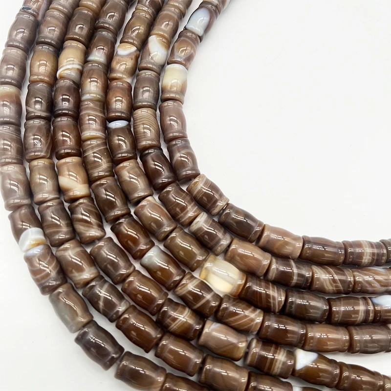 

8*12mm Cylinder Natural Sardonyx Beads Coffee Striped Agate Loose Beads Gemstone Round DIY Bracelet Jewelry Accessories 15“