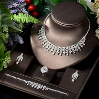 hibride new trendy water drop 4pcs necklace and earring sets for women bridal wedding party cz african dubai jewelry n 1001