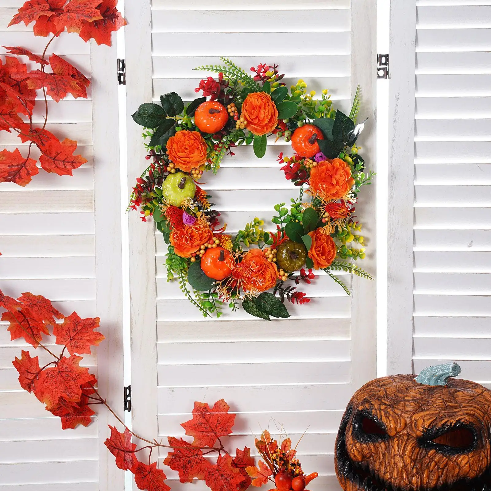 

Fall Peony Pumpkin Wreath For Front Door Decoration Home Farmhouse Garland Festival Celebration Thanksgiving Rustic Wreath Decor