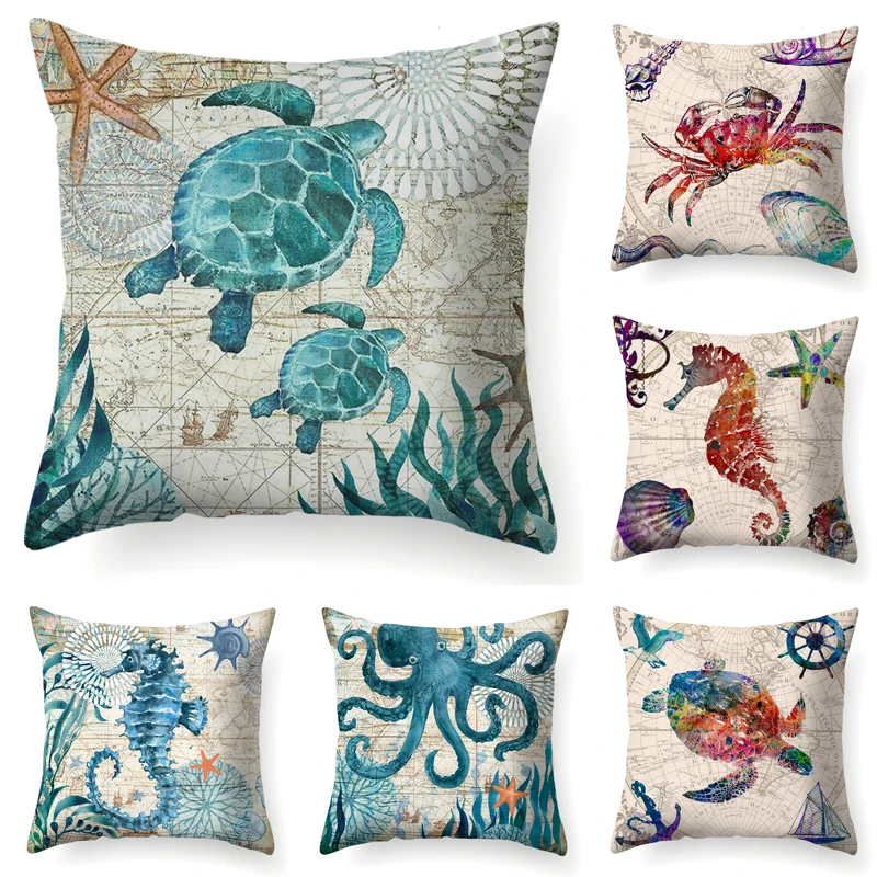 

Sea Turtle Seahorse Printed Throw Pillowcase Home Decorative Pillow Case Sofe Cushion covers