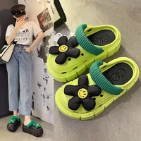 summer muffin bottom hole shoes women net red ins flowers two wear sandals trend thick bottom slippers women