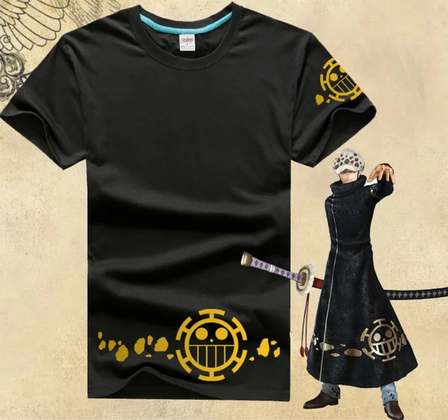 

(В наличии) горячая Распродажа Аниме One Piece Trafalgar D Water Law футболка хлопковый костюм летняя одежда косплей футболка