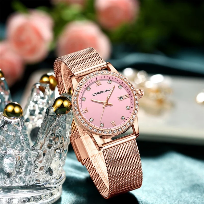 Часы CRRJU женские кварцевые из нержавеющей стали роскошные повседневные