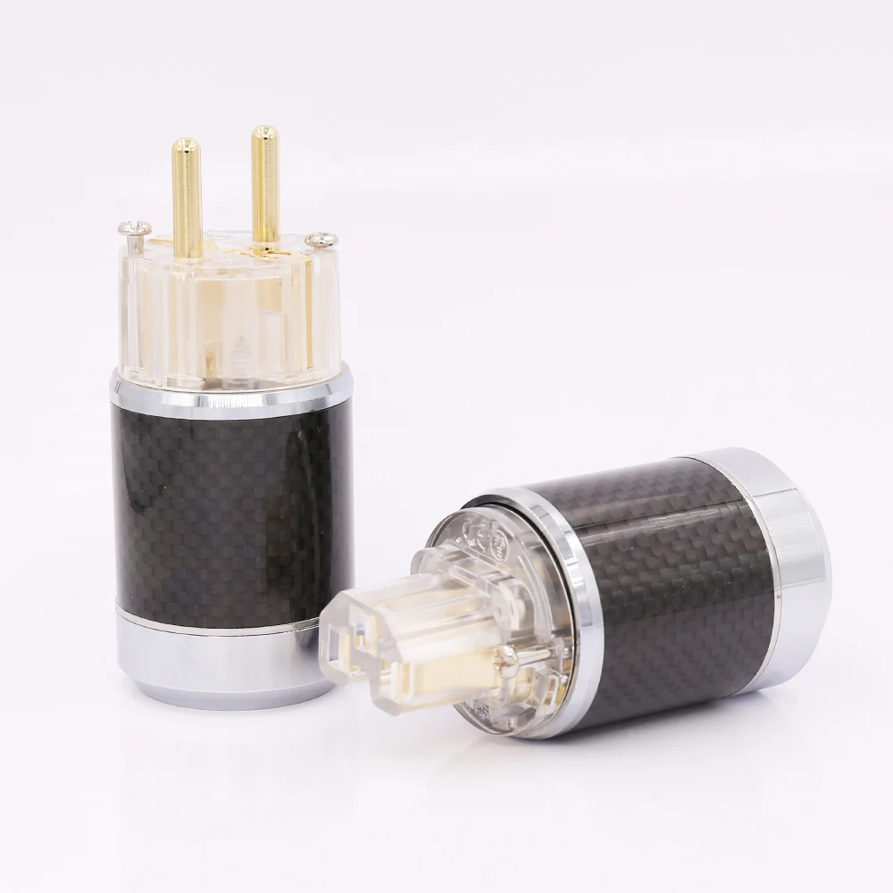 Pair Hi-end Carbon Fiber Rhodium Plated AC Power cable IEC female connector EU EUR schuko power Plug socket