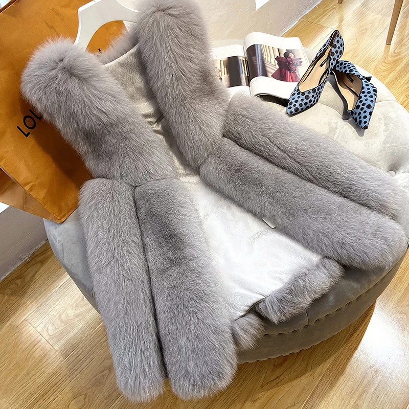 Autumn  Winter , Luxury Faux Fur, Women Vest Sleeveless Waistcoat, Women's Medium Long Faux Fox Fur  Jackets for Women