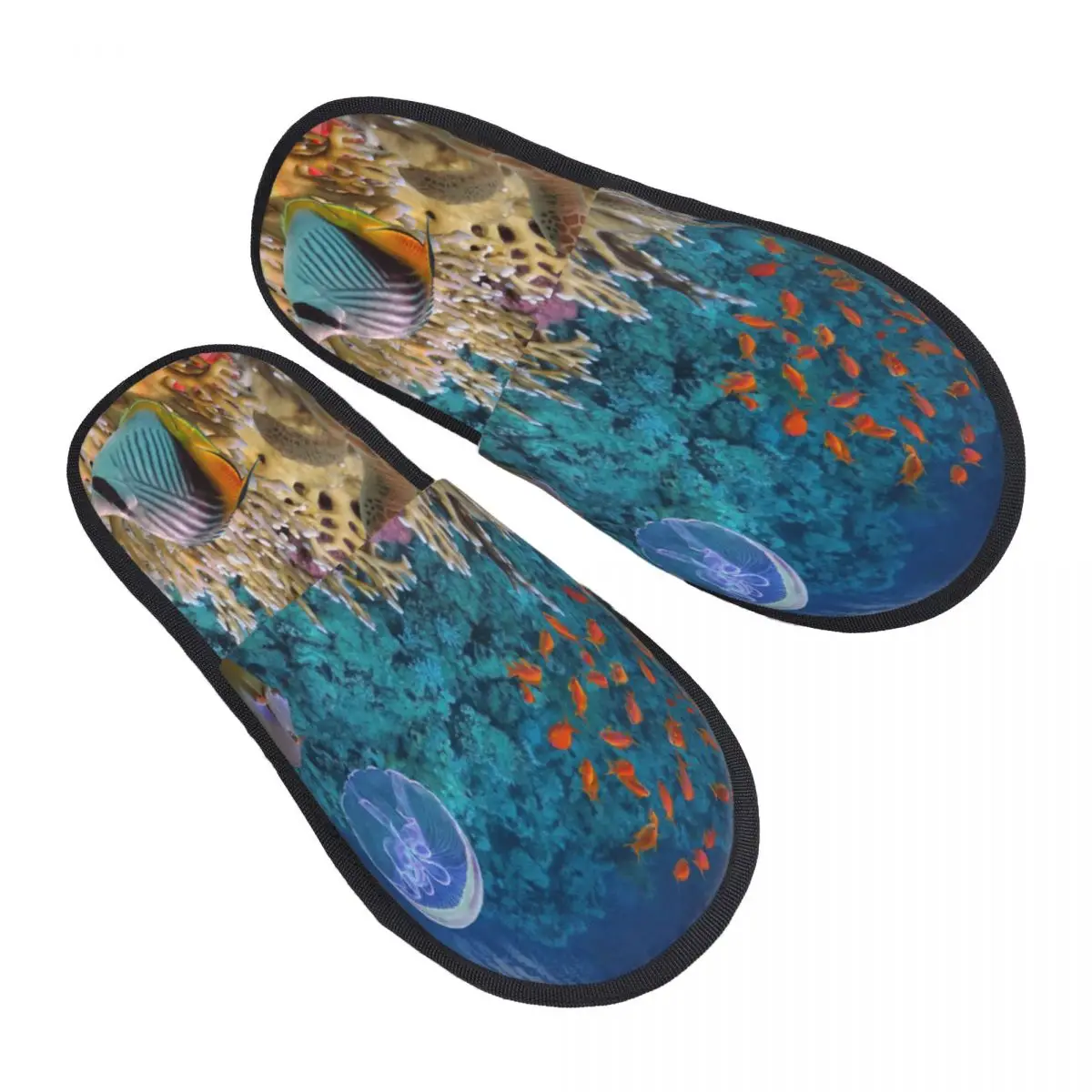 Colorful Coral Reef With Fish And Sea Turtles House Slippers Funny Shoes