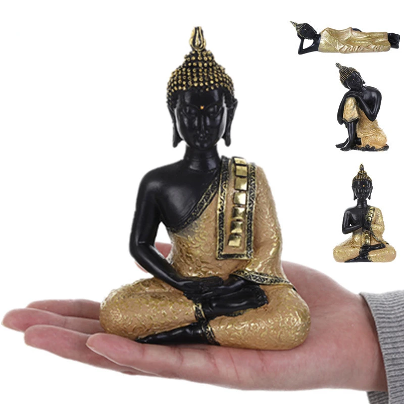 

Resin Thailand Buddha Figurines India Black Statue Fengshui Religious Hindu Buddhism Sculpture Home Decor