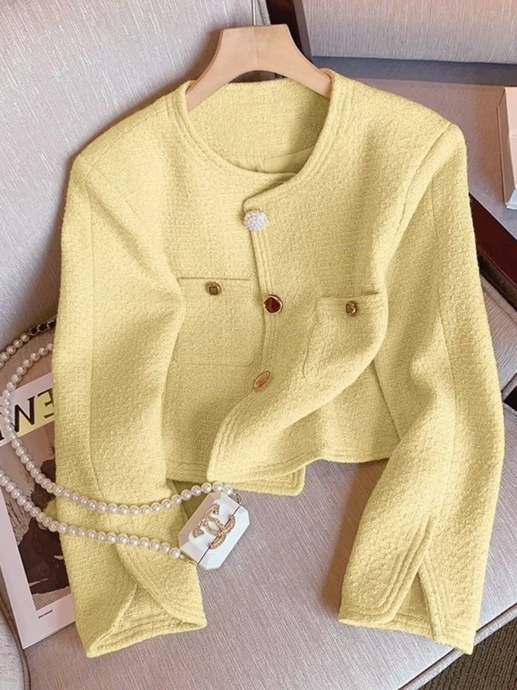 

Coat Basic Women Single Breasted Elegant Korean Style Long Sleeve O-Neck Cardigan Fashion All-match Jackets Autumn New