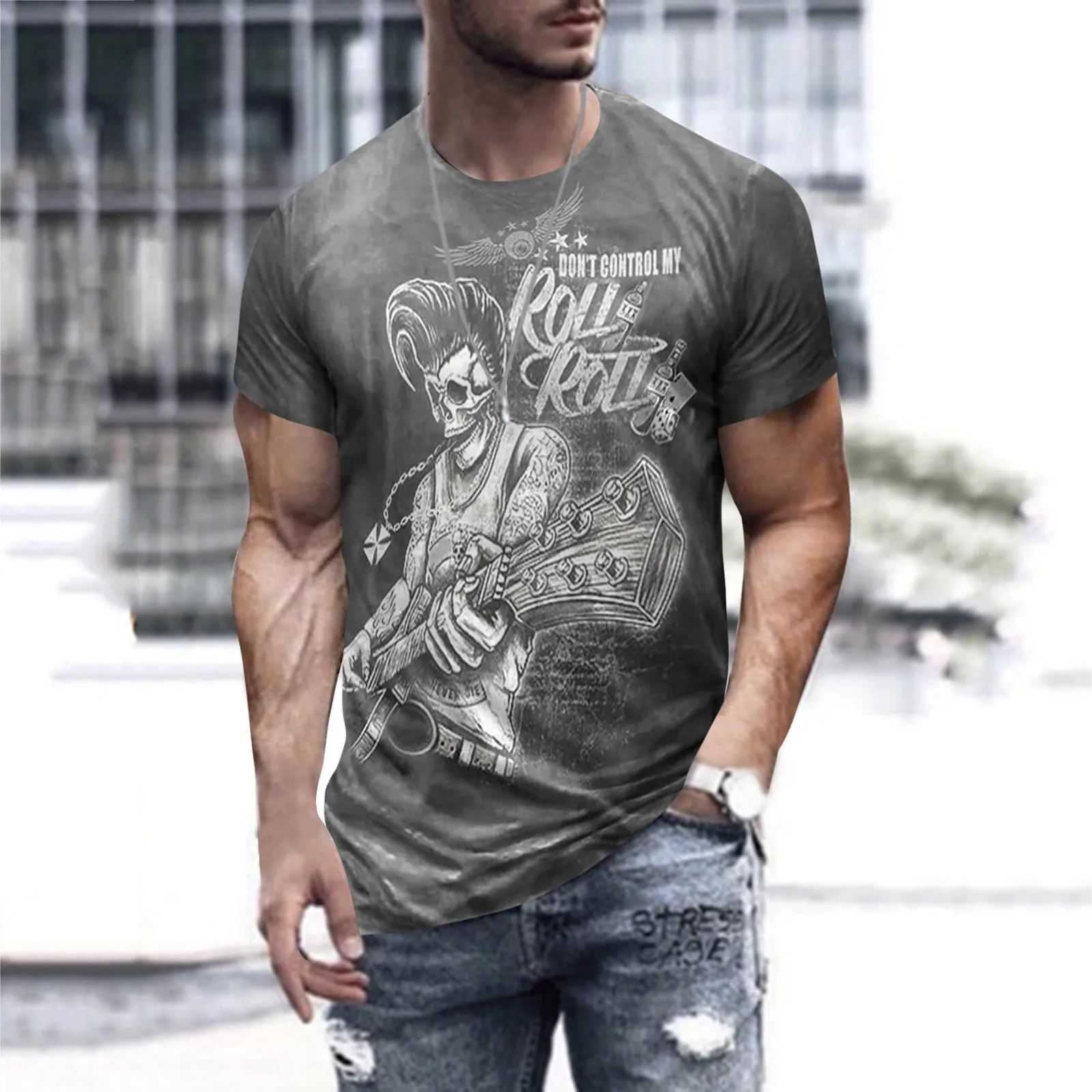 

Cotton Tee Mens Fashion Retro Sports Fitness Outdoor 3D Digital Printed T Shirt Short Sleeve Shirt Top Blouse Light Shirt