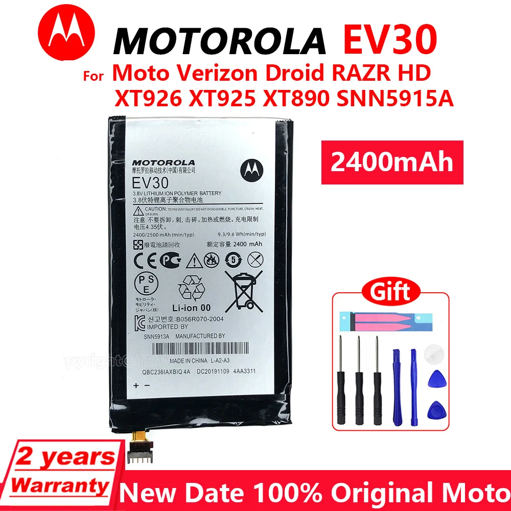 

Motorola 100% Original EV30 2400mAh Battery For Motorola Moto Verizon Droid RAZR HD XT926 XT925 XT890 SNN5915A With Free Tools