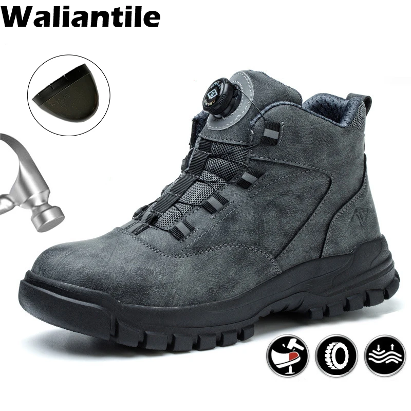 Waliantile Men Safety Work Boots Protective Steel Toe Anti-smashing Working Shoes Puncture Proof Non-slip Industrial Boot