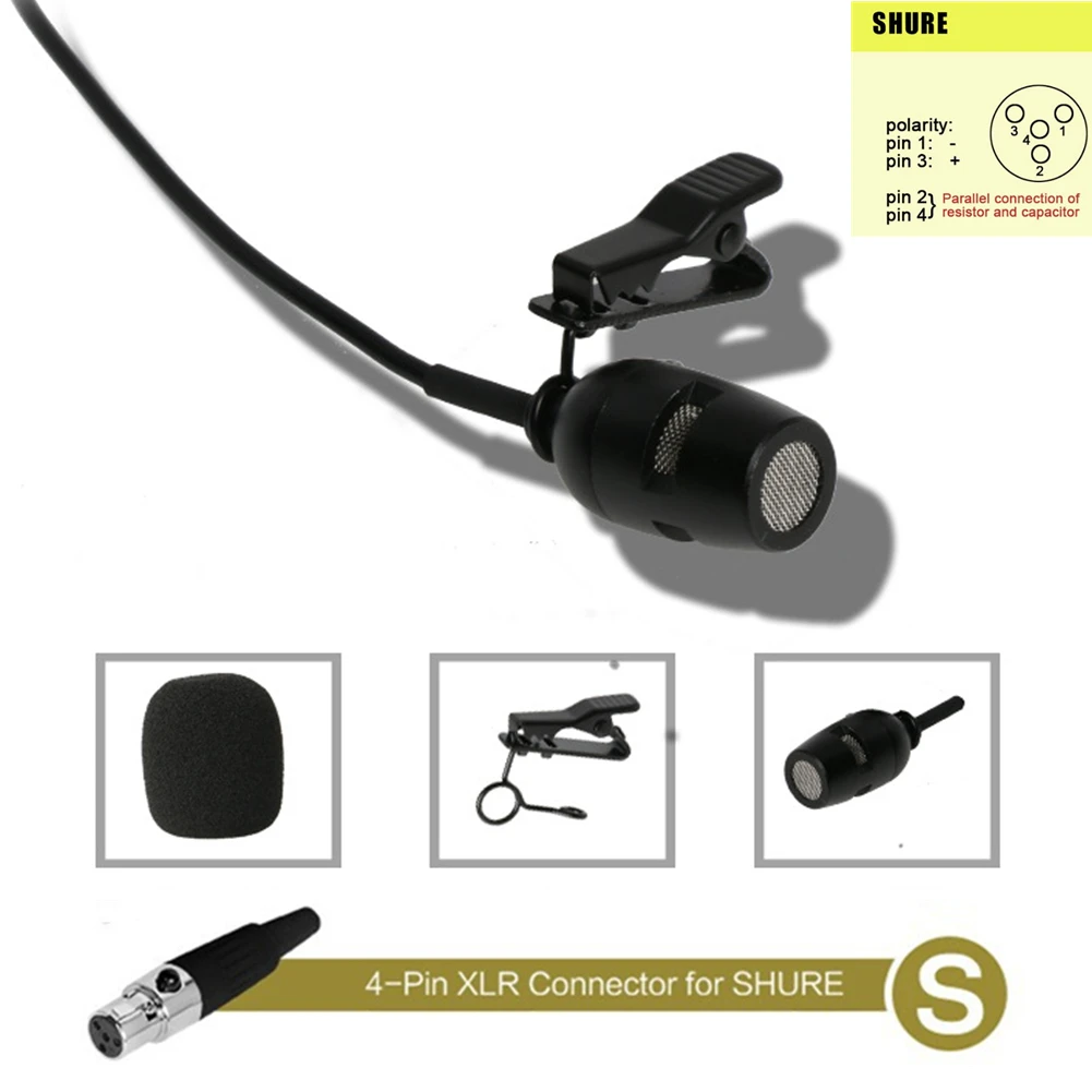 

4Pin XLR 3.5MM Lavalier Lapel Microphone For Sennheiser For Shure Wireless Black Detachable Tie-clip 1.2m Video Lapel Microphon