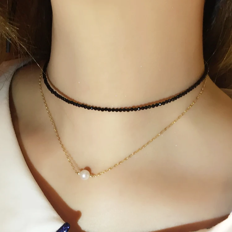 

Lii Ji Choker Necklace Real Stone Black Spinel Real Pearl 2rows Necklace US 14K Gold Filled No Fade Women Jewelry Birthday Gift