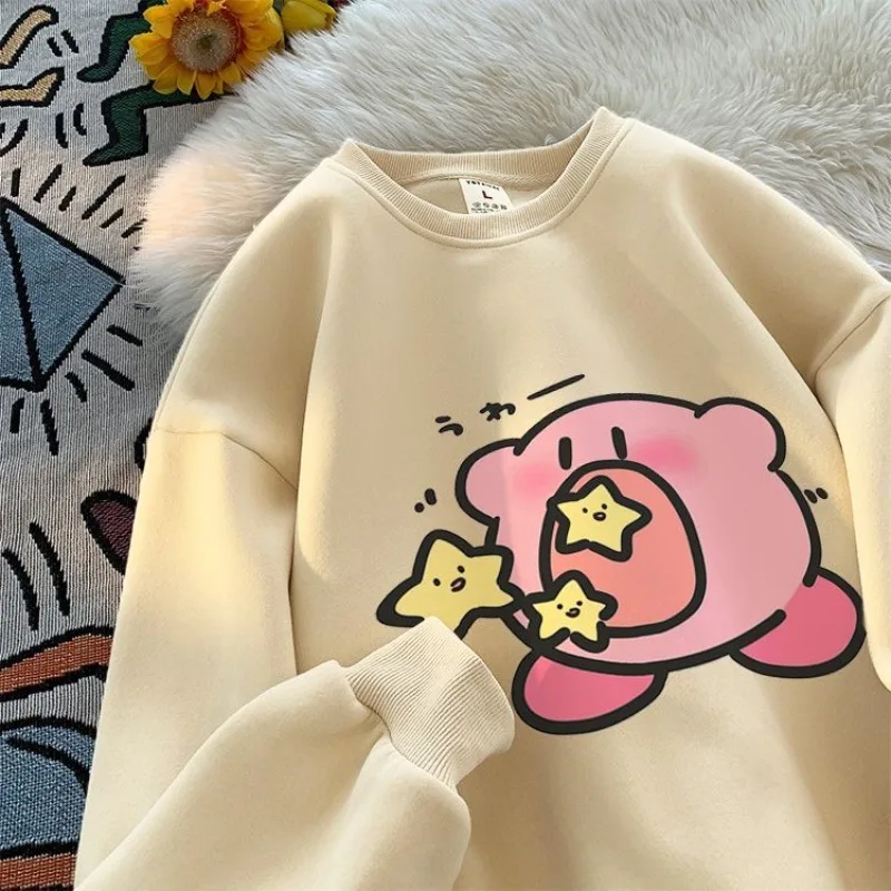 

Kawaii Kirby Sweatshirt Cartoon Cute Printing Loose Cotton Thickened Pullover Student Fashion Casual Ins Anime Plus Velvet Top