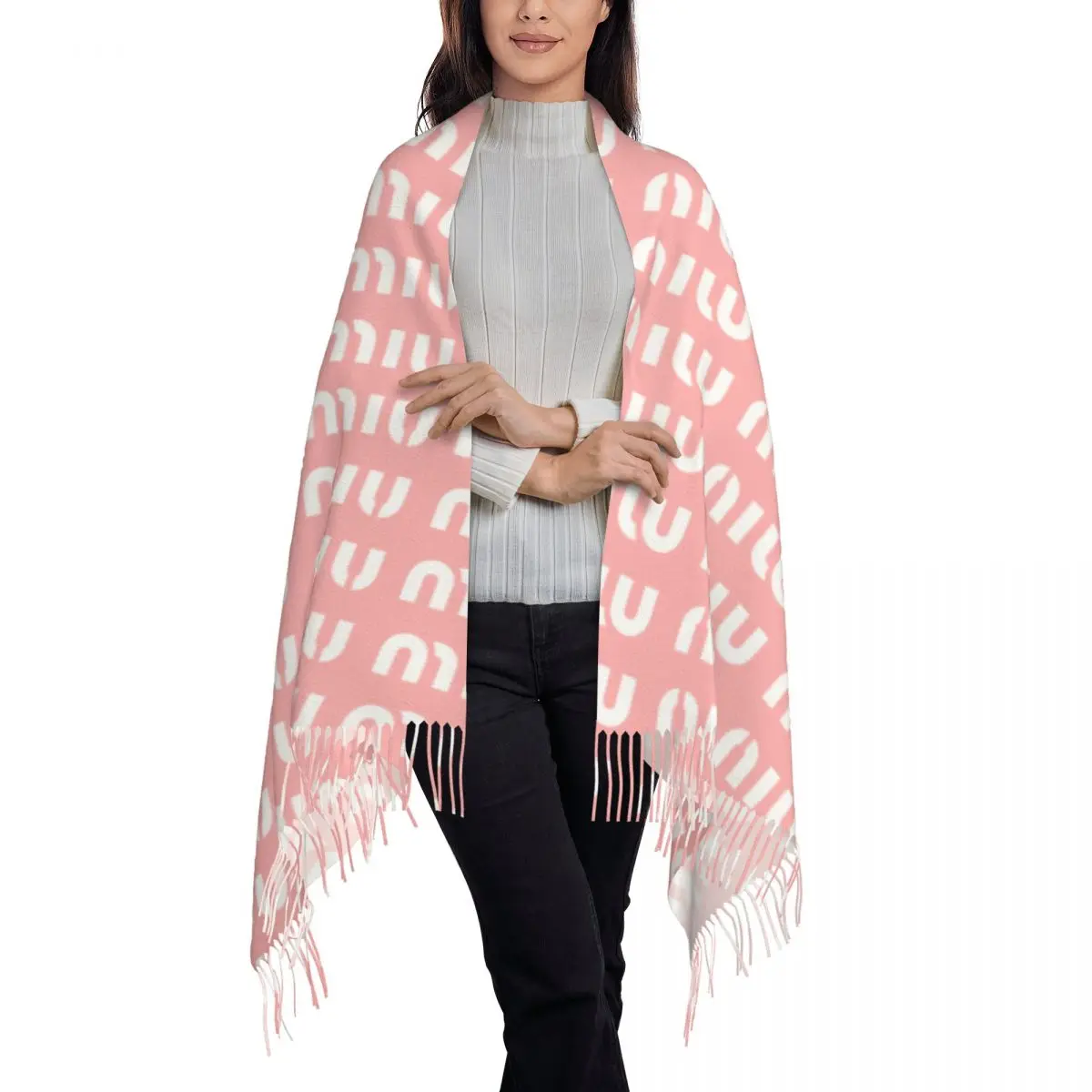 Women's Tassel Scarf Fashion Miu Brand Large Winter Warm Shawl and Wrap Luxury Designer Daily Wear Pashmina Scarves