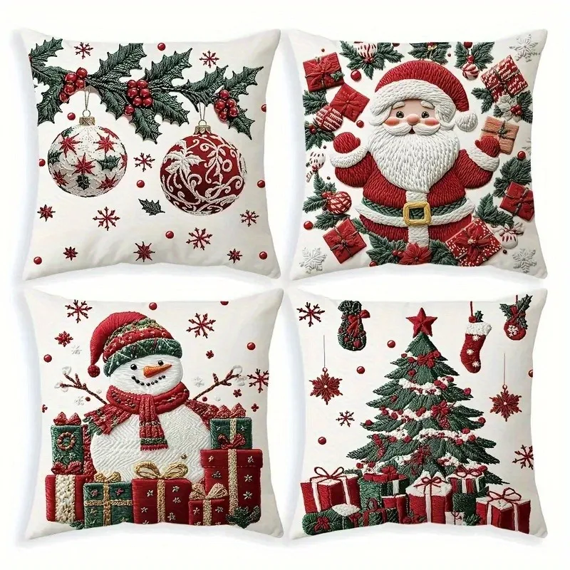 

Праздничные рождественские наволочки: Санта, Снеговик, Дерево и Украшения Диван Украшение комнаты Новогоднее праздничное украшение дома