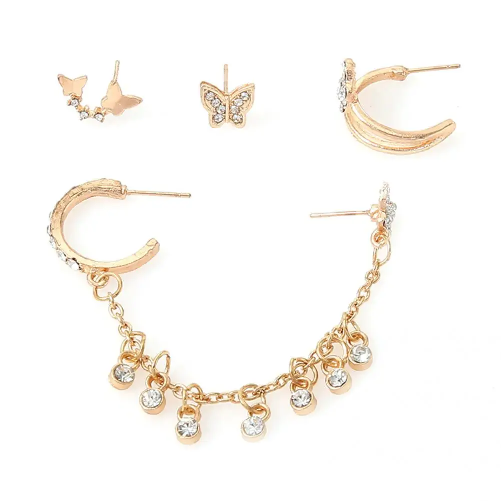 

Trendy Drop Earrings Set Rhinestone Alloy Stainless Dangle Earrings Set Individual Hoop Earrings Set for Dating