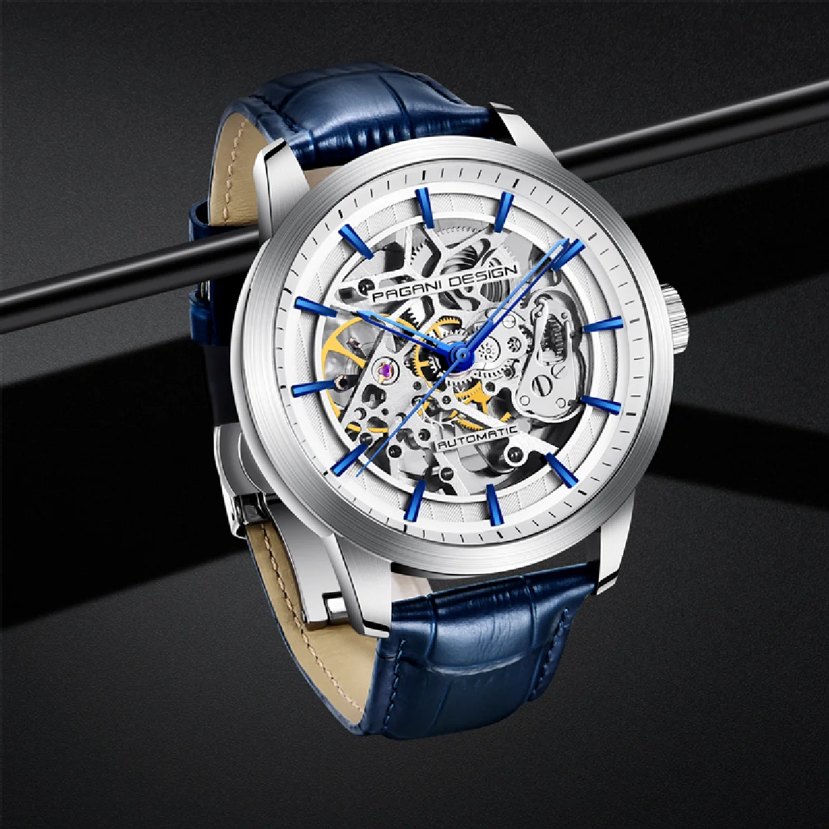 

New PAGANI DESIGN Brand Fashion Leather Gold Watch Men Automatic Mechanical Skeleton Waterproof Watches Relogio Masculino