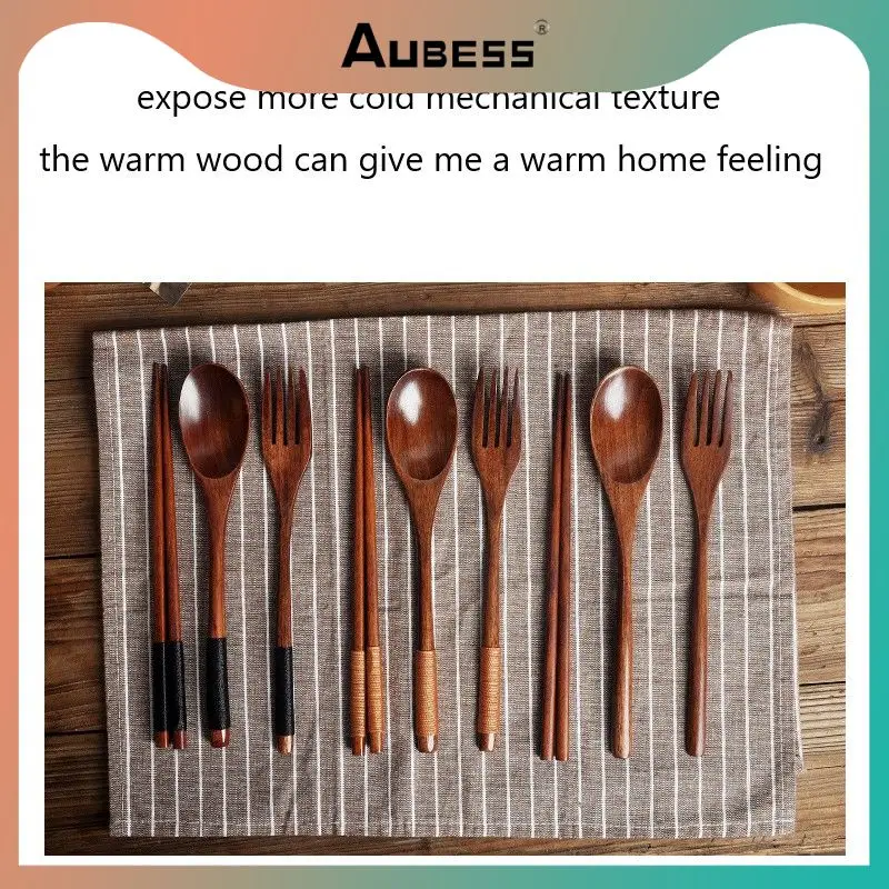 

Chinese Chopsticks Tableware Wooden Cutlery Sets With Spoon Fork Cloth Bag Environmentally Friendly Travel Portable Kitchen Chop
