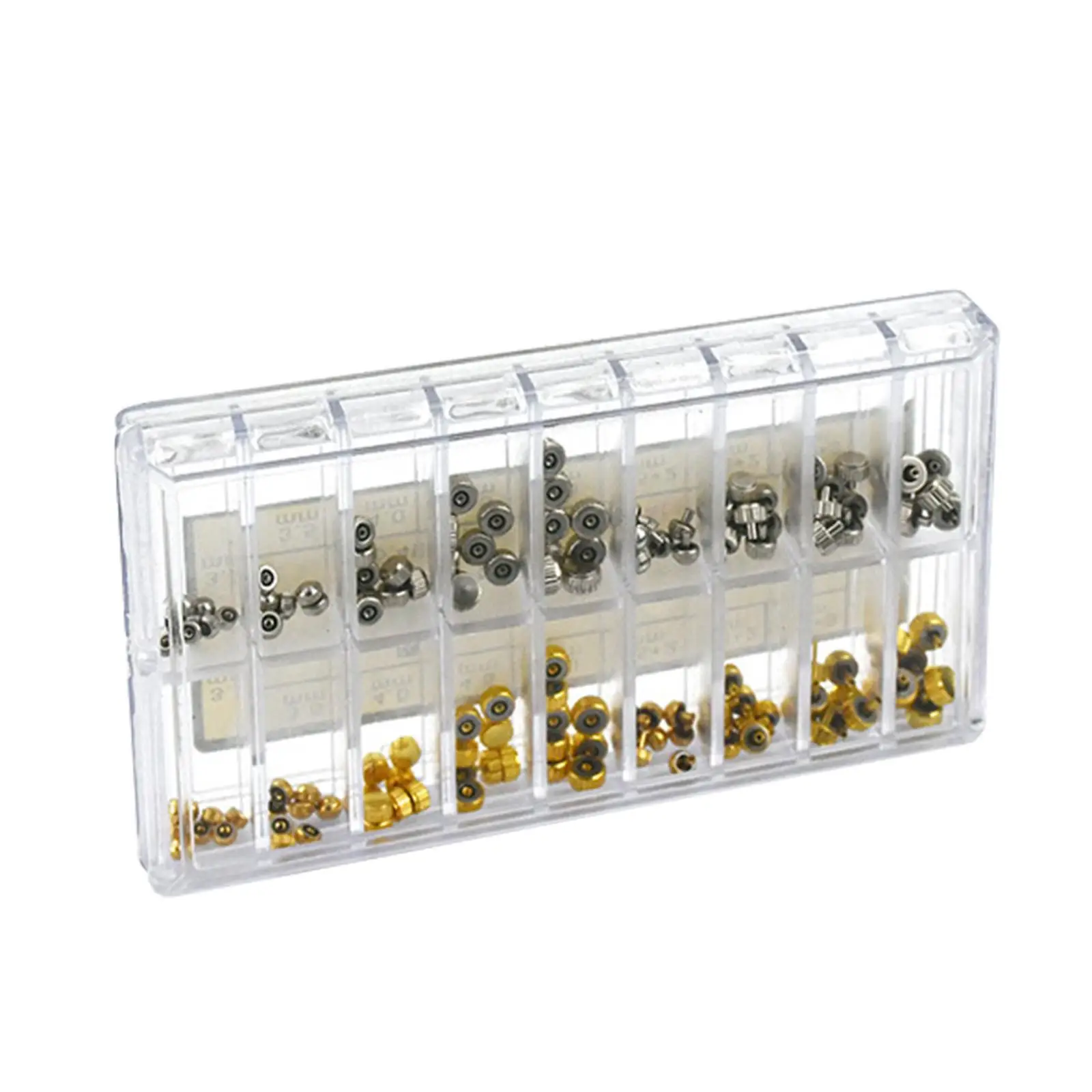 

140 Pcs A Box Watch Crown 18 Grid Mix Sizes Waterproof Protable Replacement Watch Repairing Set for Watch Makers Accessories