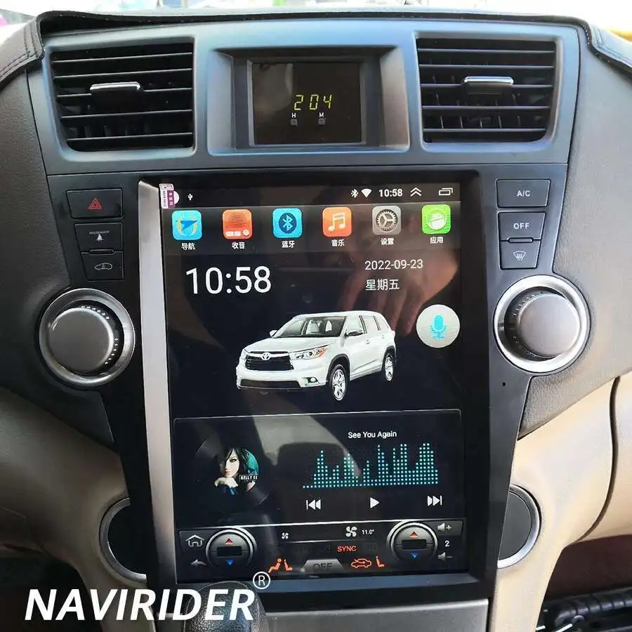 

12-дюймовый автомобильный видеоплеер Android 14, радио стерео для Toyota Highlander 2007-2013, экран Tesla, GPS, мультимедийный головное устройство Carplay
