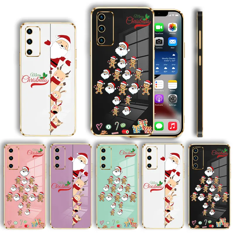 

Plating Case For Samsung Galaxy S22 S21 S20 FE Ultra S10 Plus Note 20Ultra 10Lite M62 M53 Christmas Santa Claus Sugar Cookies