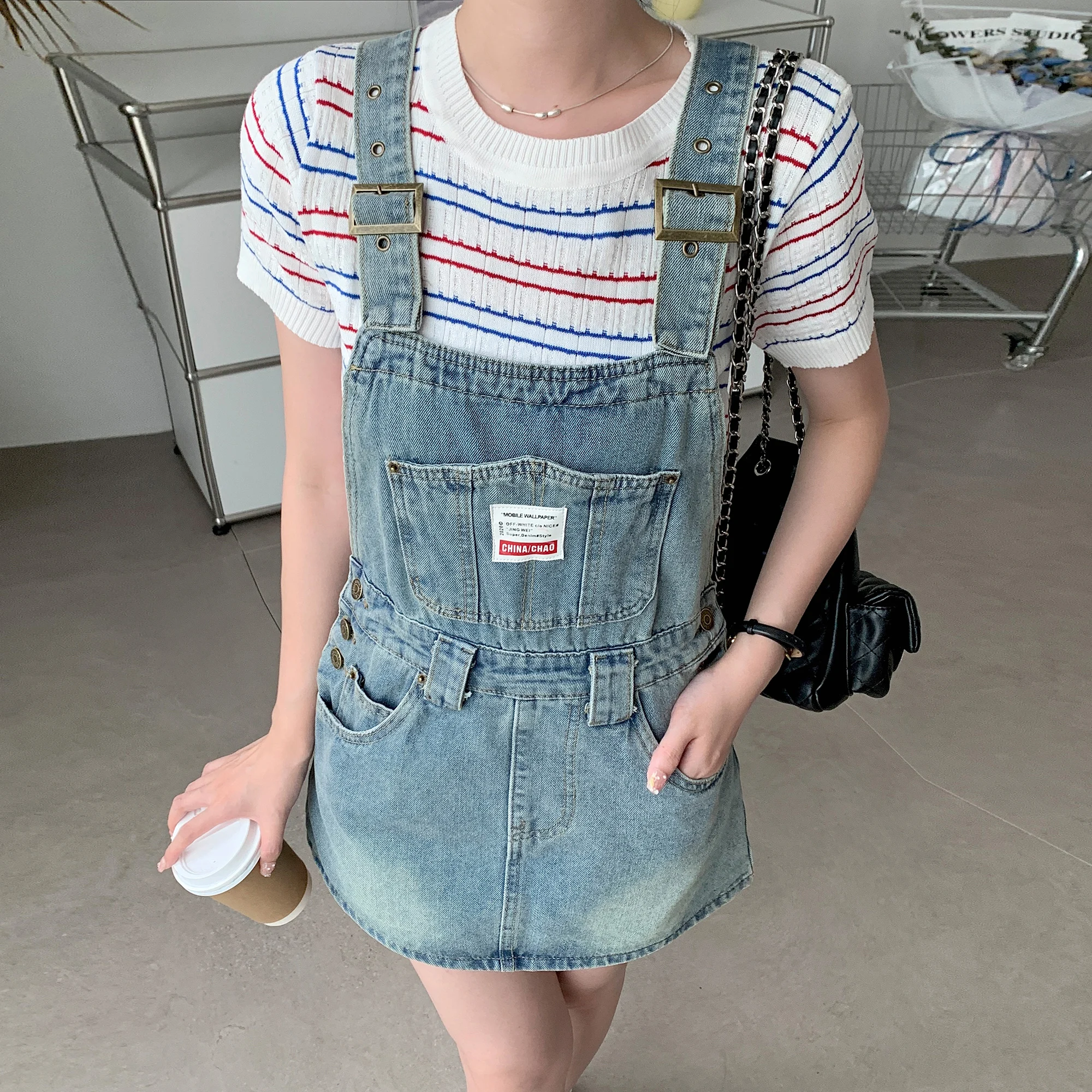 Denim Strap Skirt Women's Blue Commuter Casual Summer Versatile Short Skirt Slim and Anti Strapping
