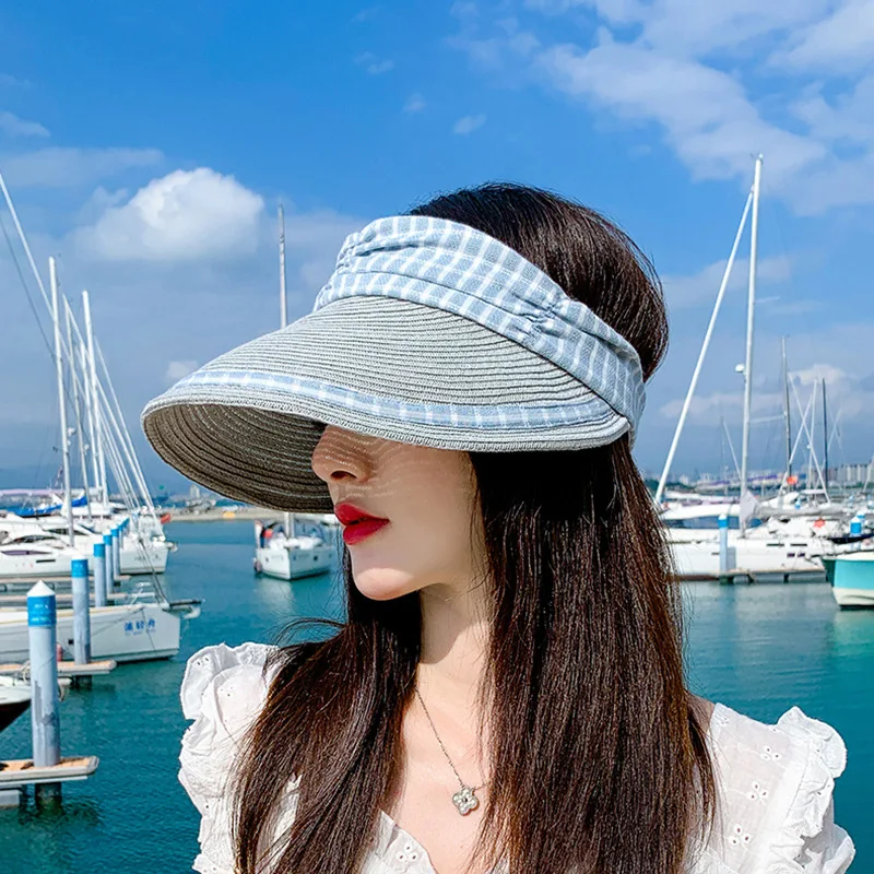 

New Women Straw Woven Peaked Cap Spring and Summer Beach Sun Hat Outdoor Leisure Sunshade Empty Top Hat