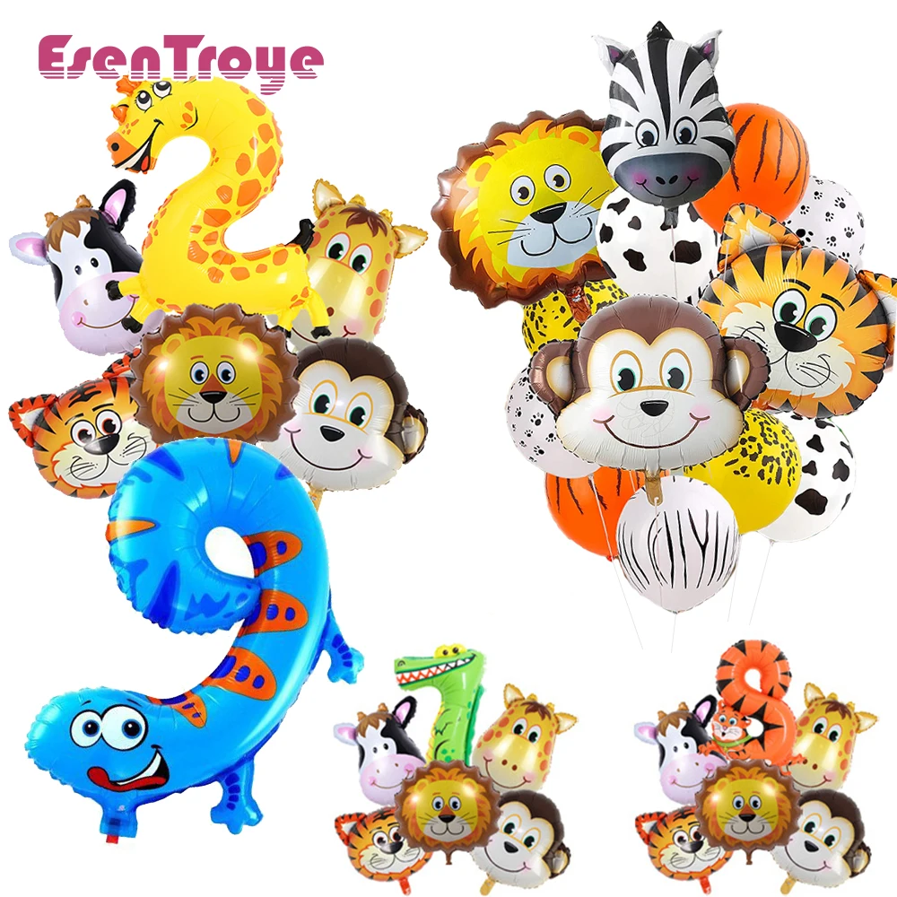 

Jungle Animal Party Decoration Birthday Cartoon Animal Number Foil Balloons Lion Fox Panda for Kids Safari Party Favors Supplies