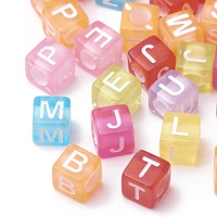 200pc transparent acrylic beads horizontal hole cube with initial letter mixed color 6x6x6mm hole 3mm