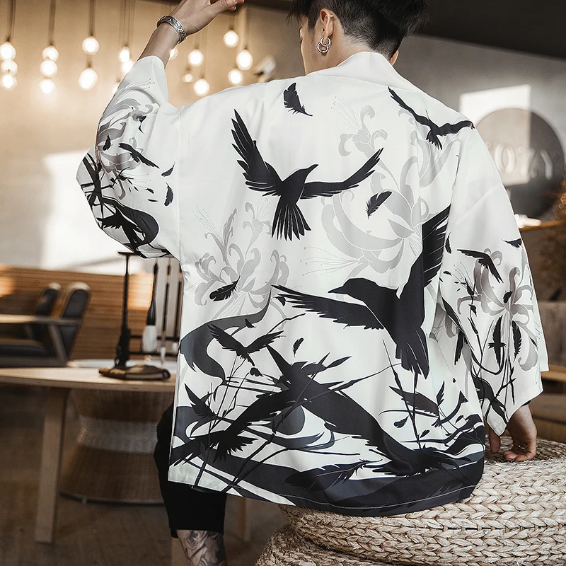 

2022 Chinese Style Summer New Men's National Hanfu Cloak Kimono Cardigan Thin Half-sleeved Road Robe Top for Men